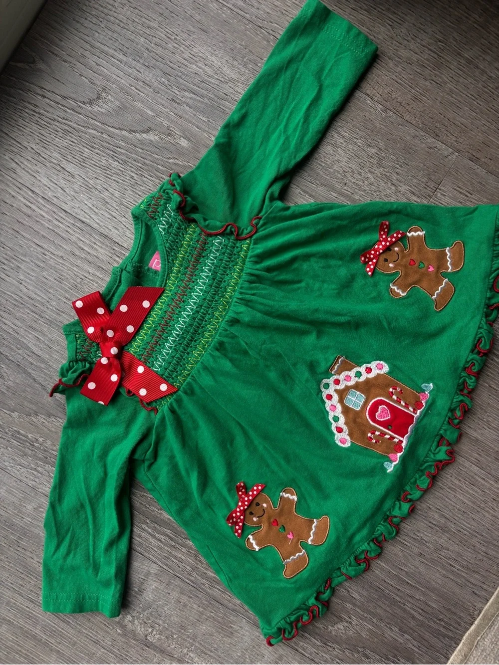 Good Lad Green Dress with Red Polka Dot Bow